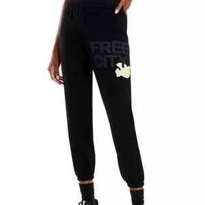 Freecity Black Pants with Blue and Cream Logo